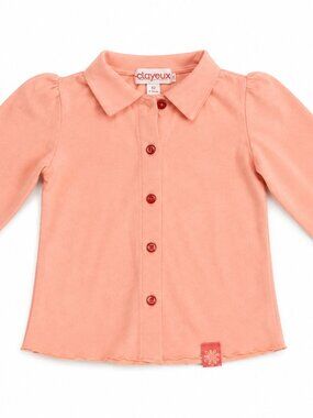 Clayeux, France Peach Long Sleeves Girls Blouse Top w/Collar‎ NEW sz 6 5T